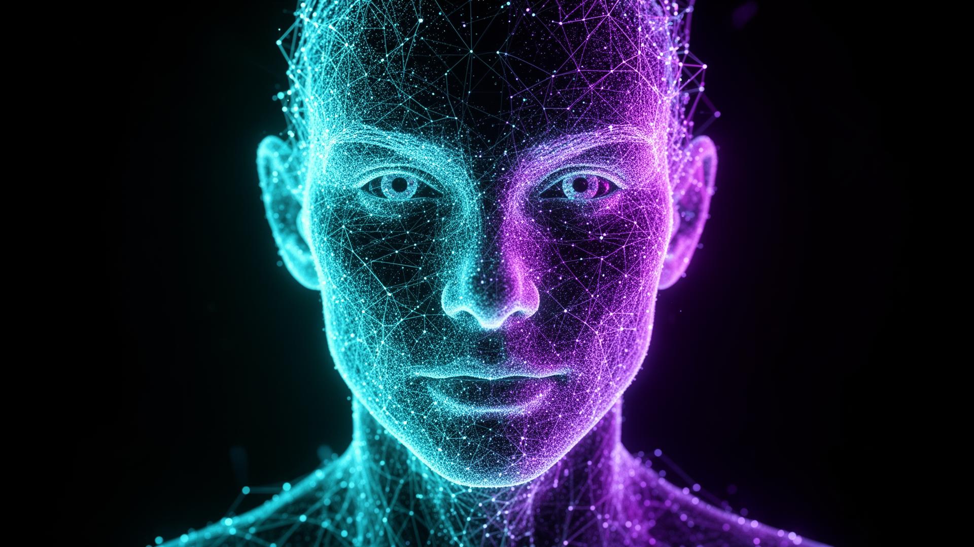 AI facial recognition mesh visualization